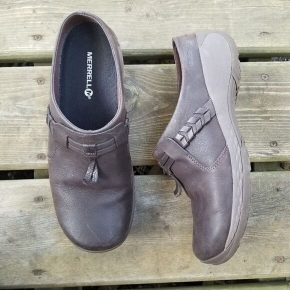 Merrell Encore Bracken Brown Leather Braided Slide Q2 Slip On Shoes Woman's 10 - Picture 1 of 10